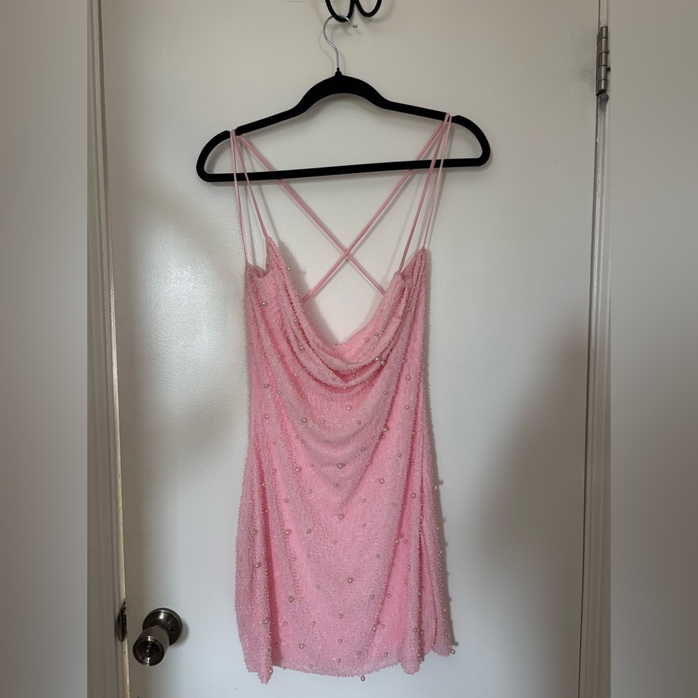 (WINDSOR) prom Pink Beaded & Pearl Mini Dress - Picture 2 of 7